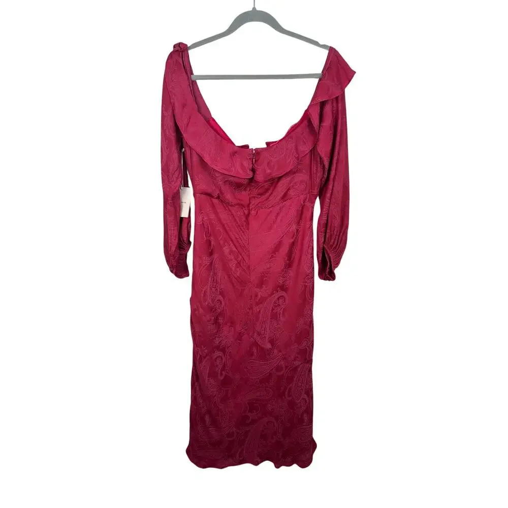 Tularosa Slip Dress Womens XL Pink NWT Off Shoulder Ruffle Paisley Revolve 1988